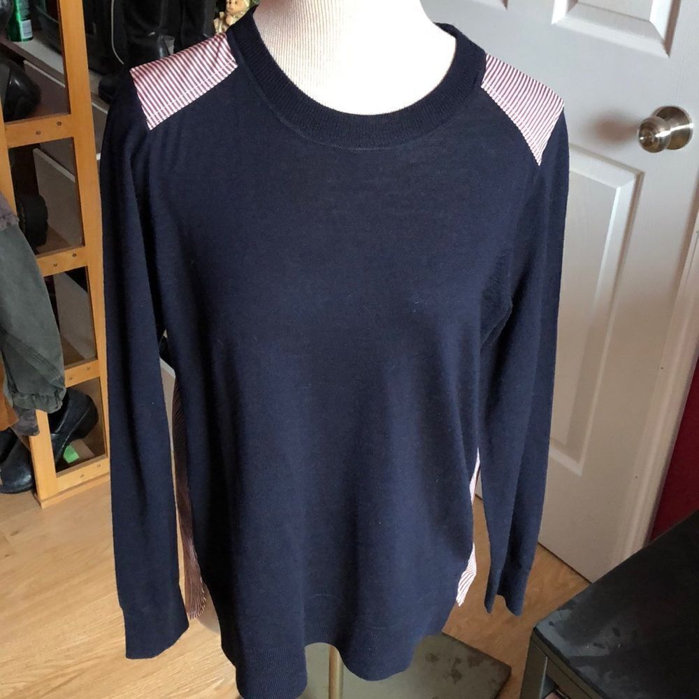 J Crew Navy Marino wool and pinstripe sweater sz S